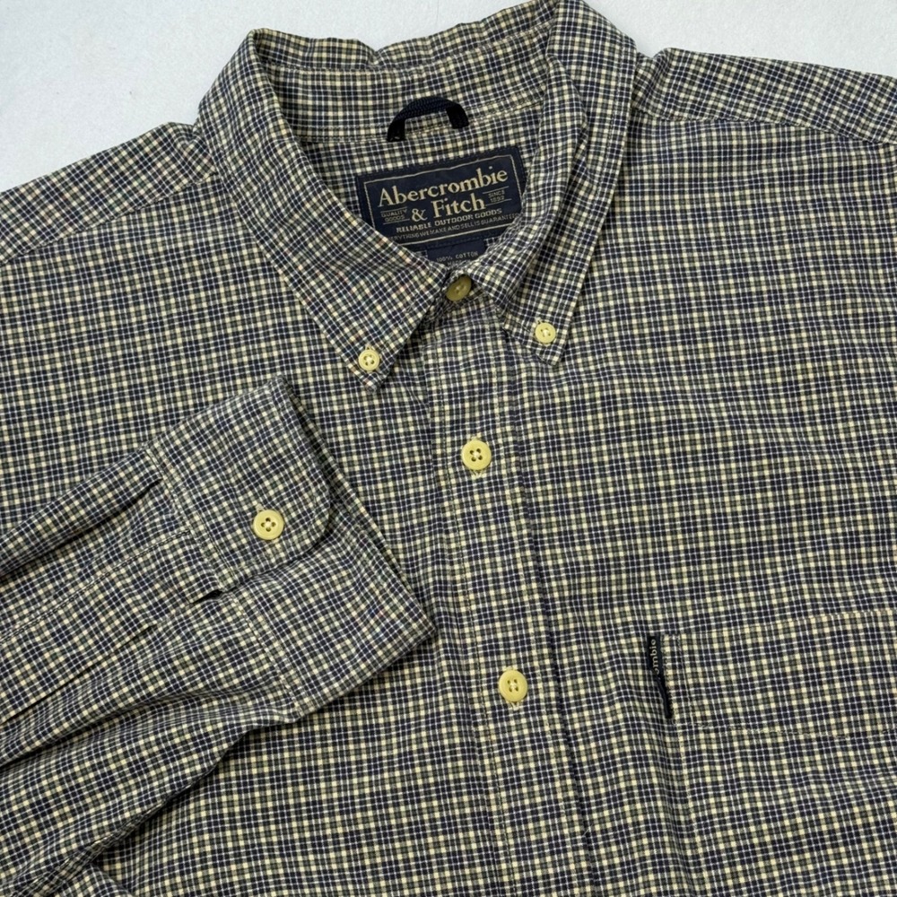 Vintage Abercrombie Fitch XL Classic Plaid Button Down Shirt Long Sleeve Blue